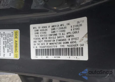 2012 Acura Tl 3.5 from USA, damaged, VIN 19UUA8F56CA007518
